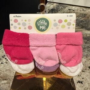 Little Me 6-Pack Baby Socks - Pink, White, and Purple